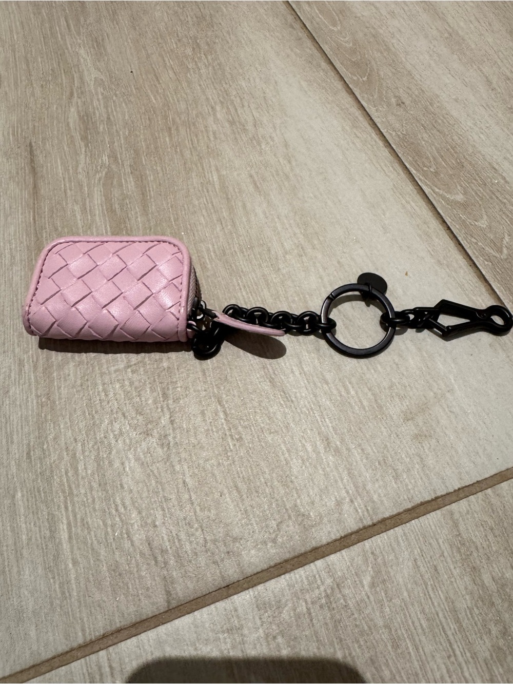 Bottega Veneta Pink Intrecciato Woven Leather Zip pouch Key chain